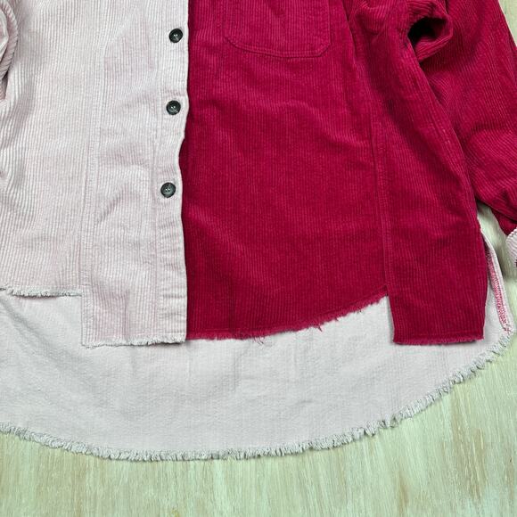 GeeGee Pink Corduroy Fringe Patchwork Boho Whimsical Shacket Coat Jacket 3XL - Picture 8 of 16